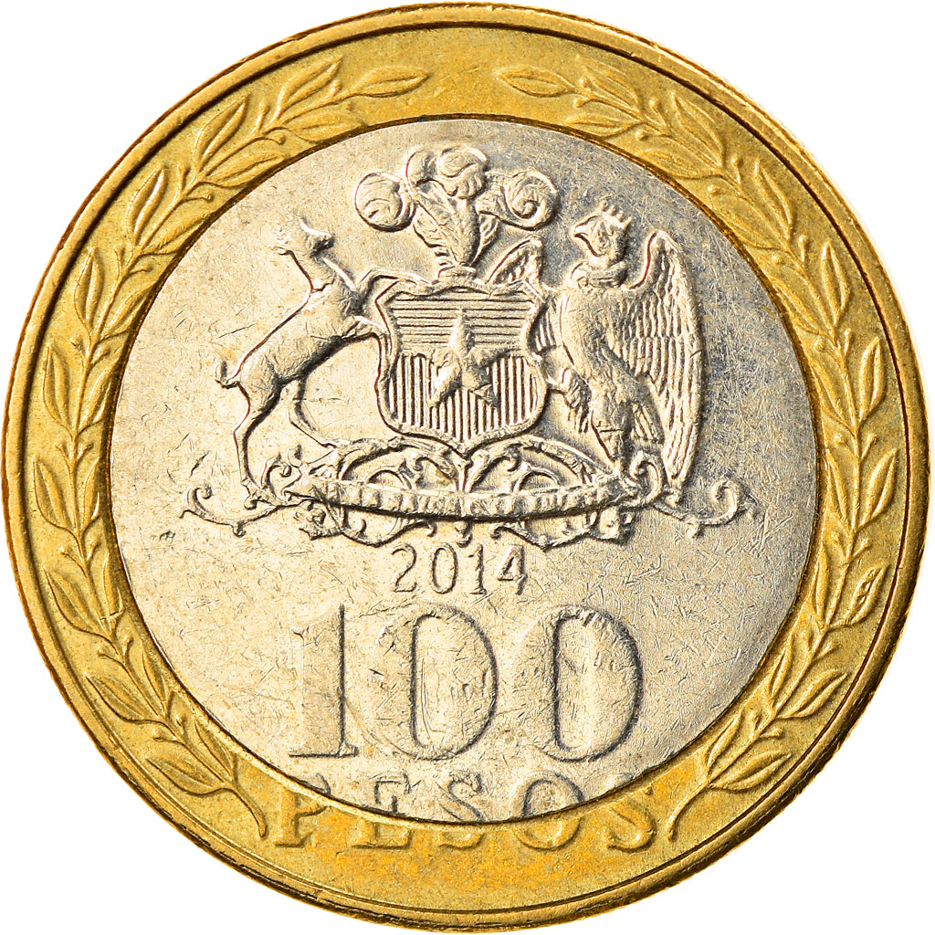 Moneda, Chile, 100 Pesos, 2014, Santiago, MBC, Bimetálico, KM:236