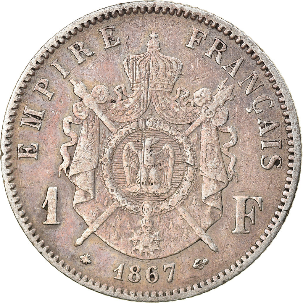 Coin, France, Napoleon III, Franc, 1867, Paris, VF(30-35), KM 806.1