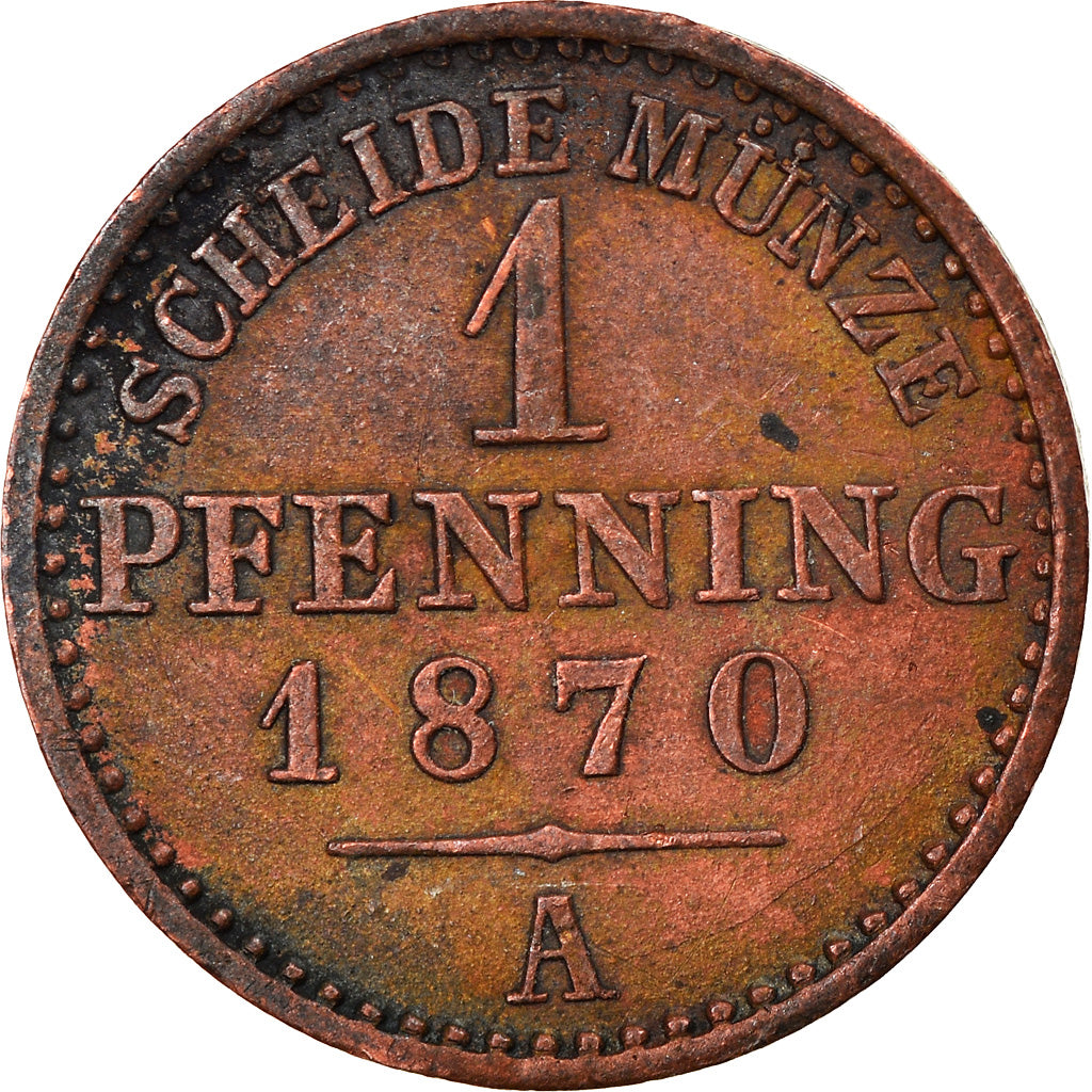Moneta, Stati tedeschi, PRUSSIA, Wilhelm I, Pfennig, 1870, Berlin, BB, Rame