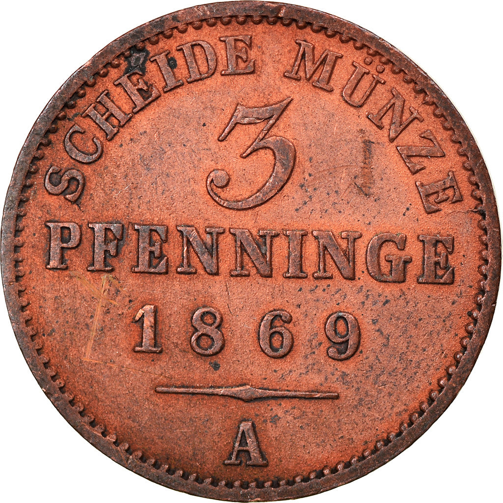 Coin, German States, PRUSSIA, Wilhelm I, 3 Pfennig, 1869, Berlin, EF(40-45)