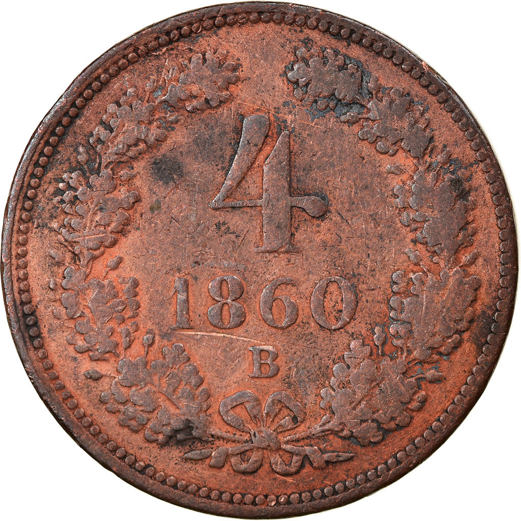 Moneta, Austria, Franz Joseph I, 4 Kreuzer, 1860, Kremnica, EF(40-45), Miedź