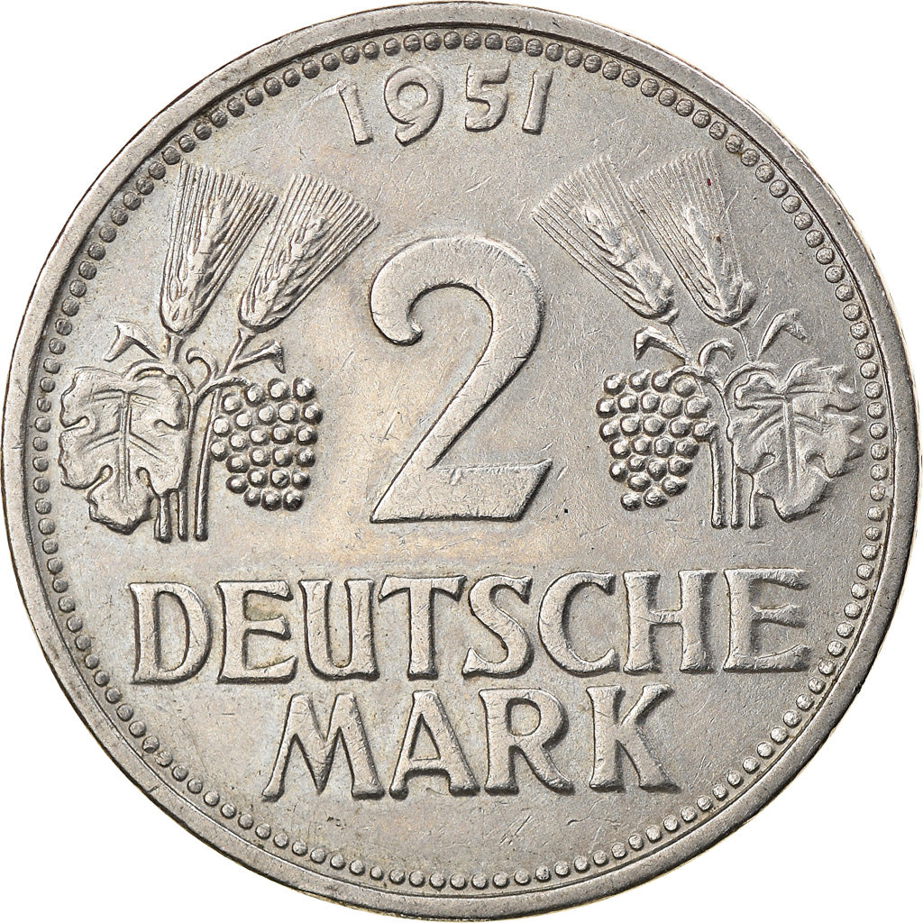 Coin, GERMANY - FEDERAL REPUBLIC, 2 Mark, 1951, Karlsruhe, AU(50-53)