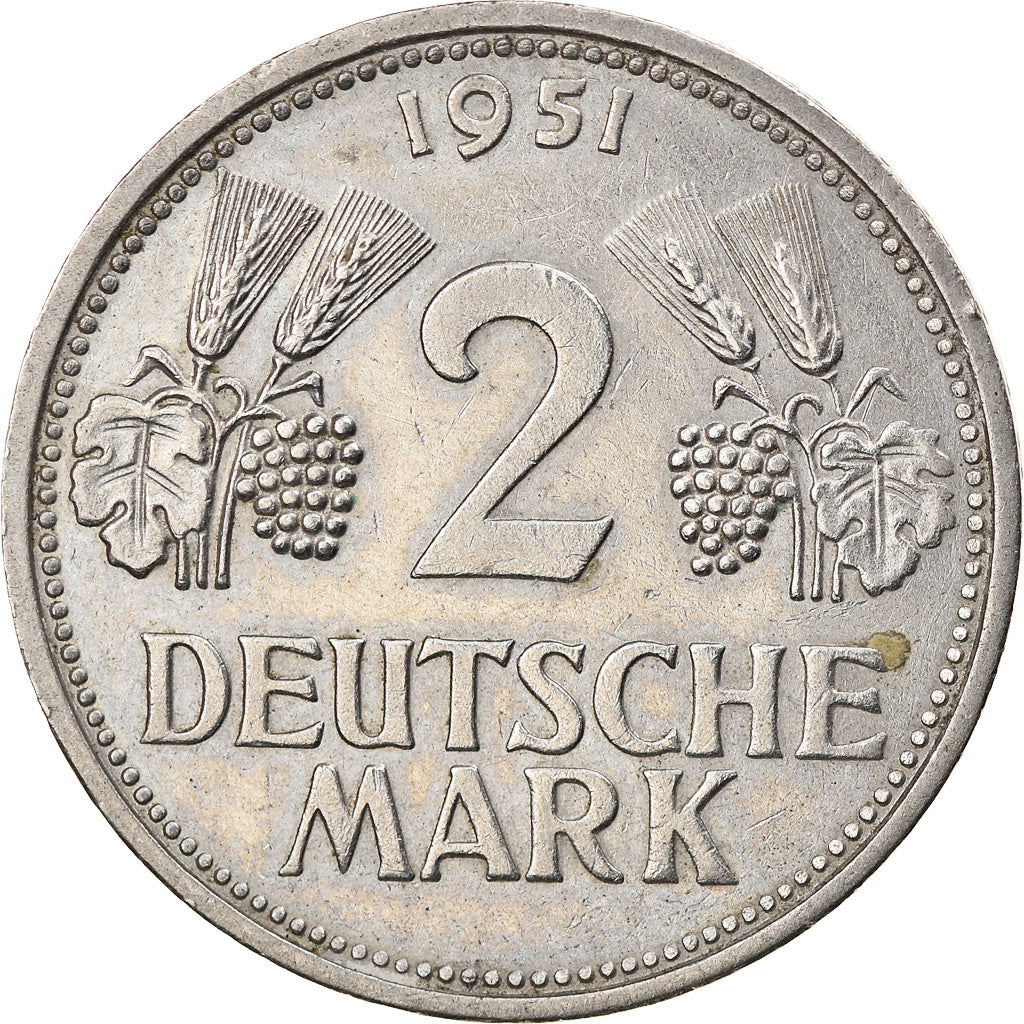 Moneta, GERMANIA - REPUBBLICA FEDERALE, 2 Mark, 1951, Stuttgart, BB+