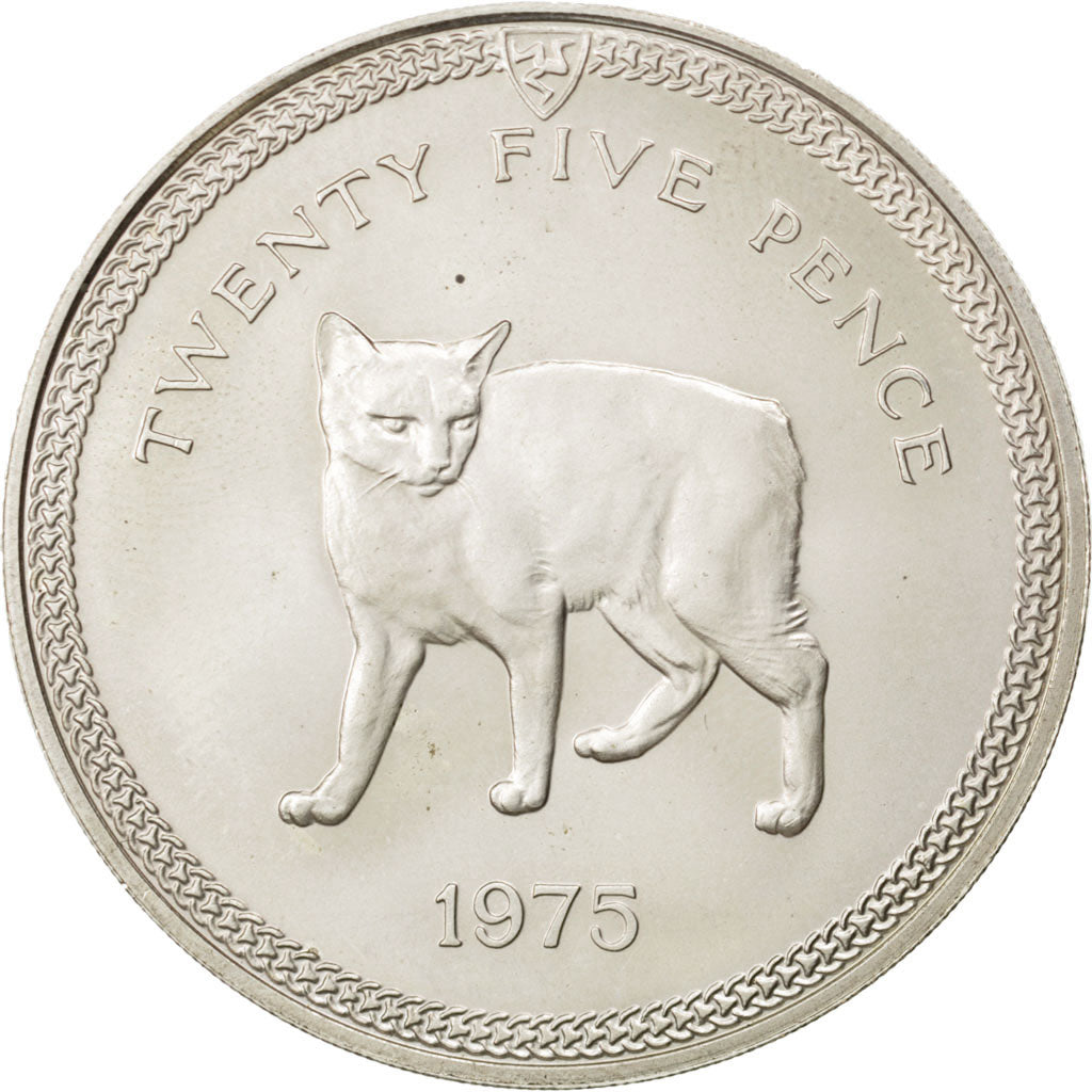 ISLE OF MAN, 25 Pence, 1975, Pobjoy Mint, KM #31a, MS(63), Silver, 38.5, 28.69