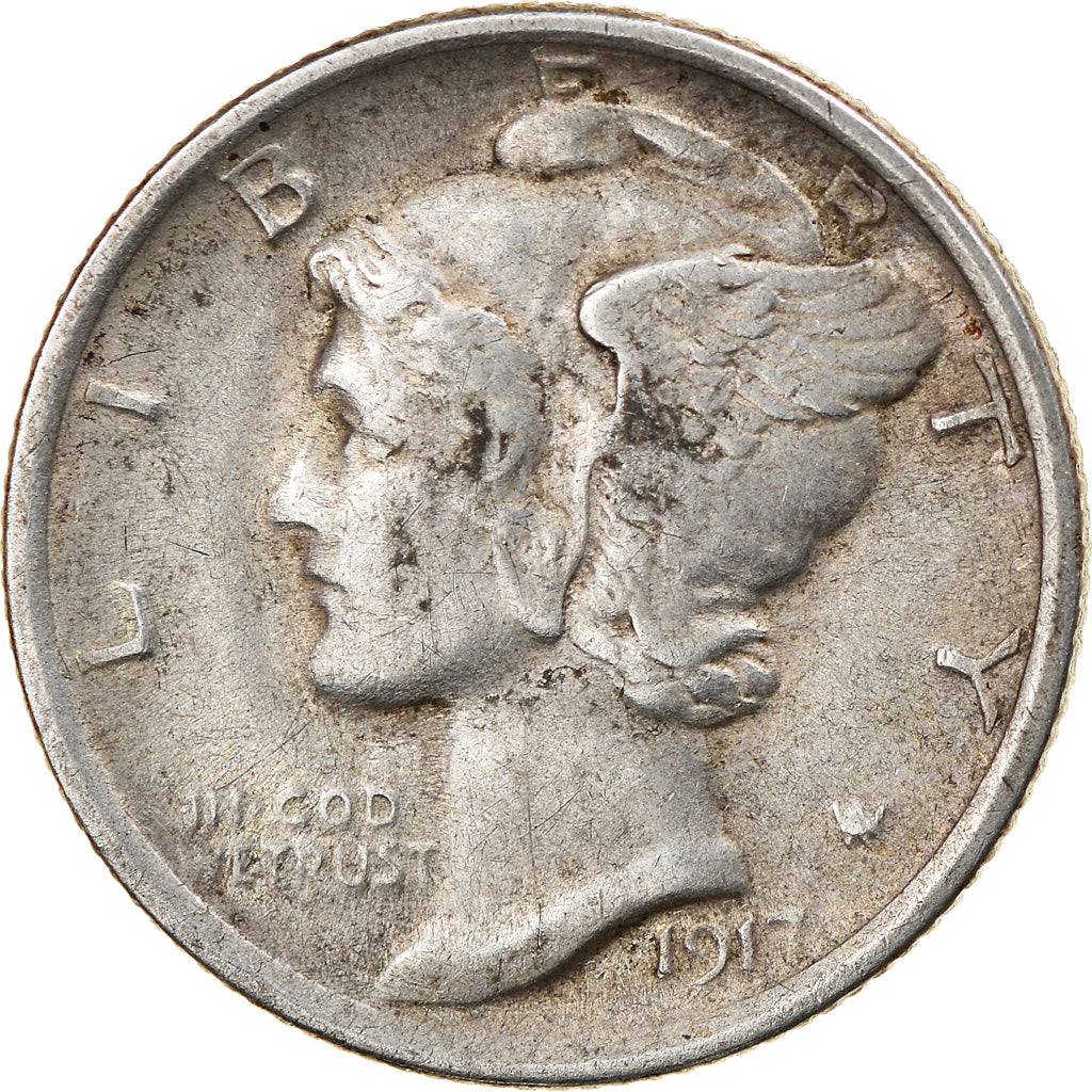 Coin, United States, Mercury Dime, 1917, Philadelphia, EF(40-45), Silver
