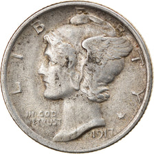 Coin, United States, Mercury Dime, 1917, Philadelphia, EF(40-45), Silver