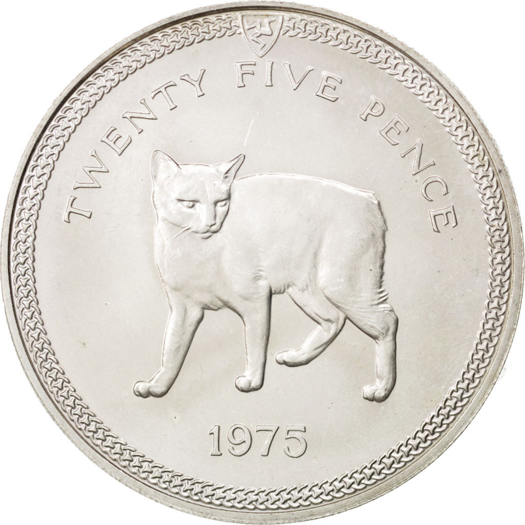 Coin, Isle of Man, Elizabeth II, 25 Pence, 1975, Pobjoy Mint, MS(63), Silver