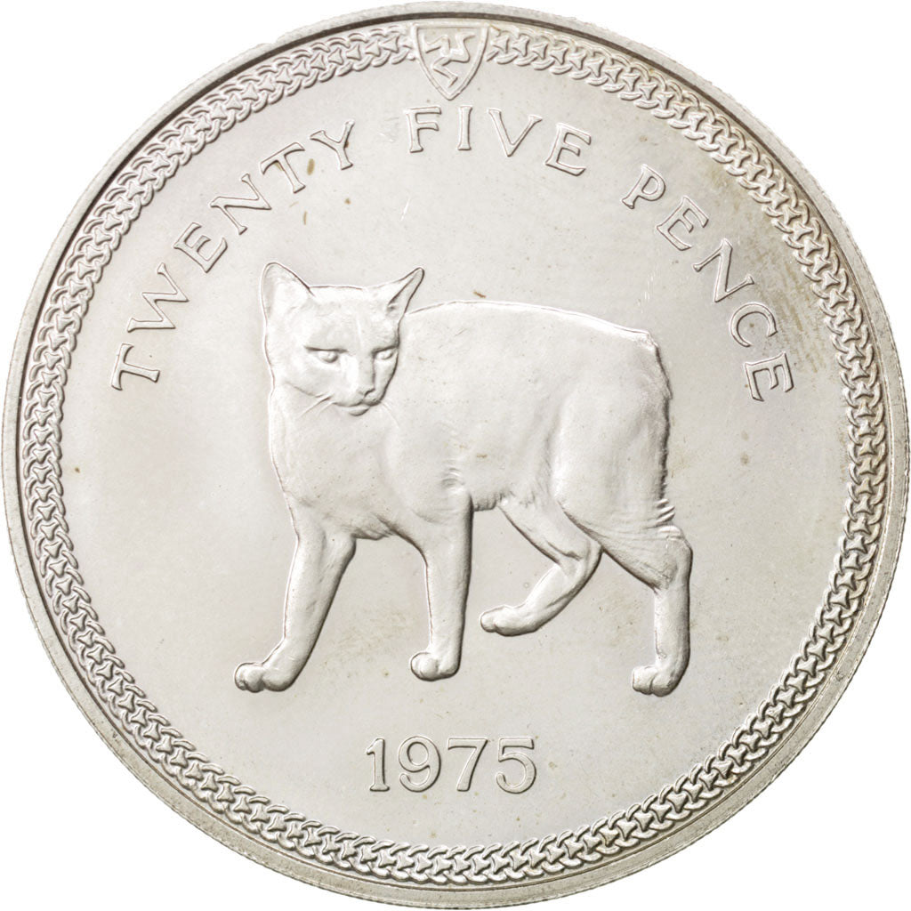 Coin, Isle of Man, Elizabeth II, 25 Pence, 1975, Pobjoy Mint, MS(63), Silver