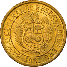 Moneta, Peru, 10 Soles, 1981, AU(55-58), Mosiądz, KM:272.2