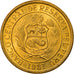 Coin, Peru, 10 Soles, 1981, AU(55-58), Brass, KM:272.2