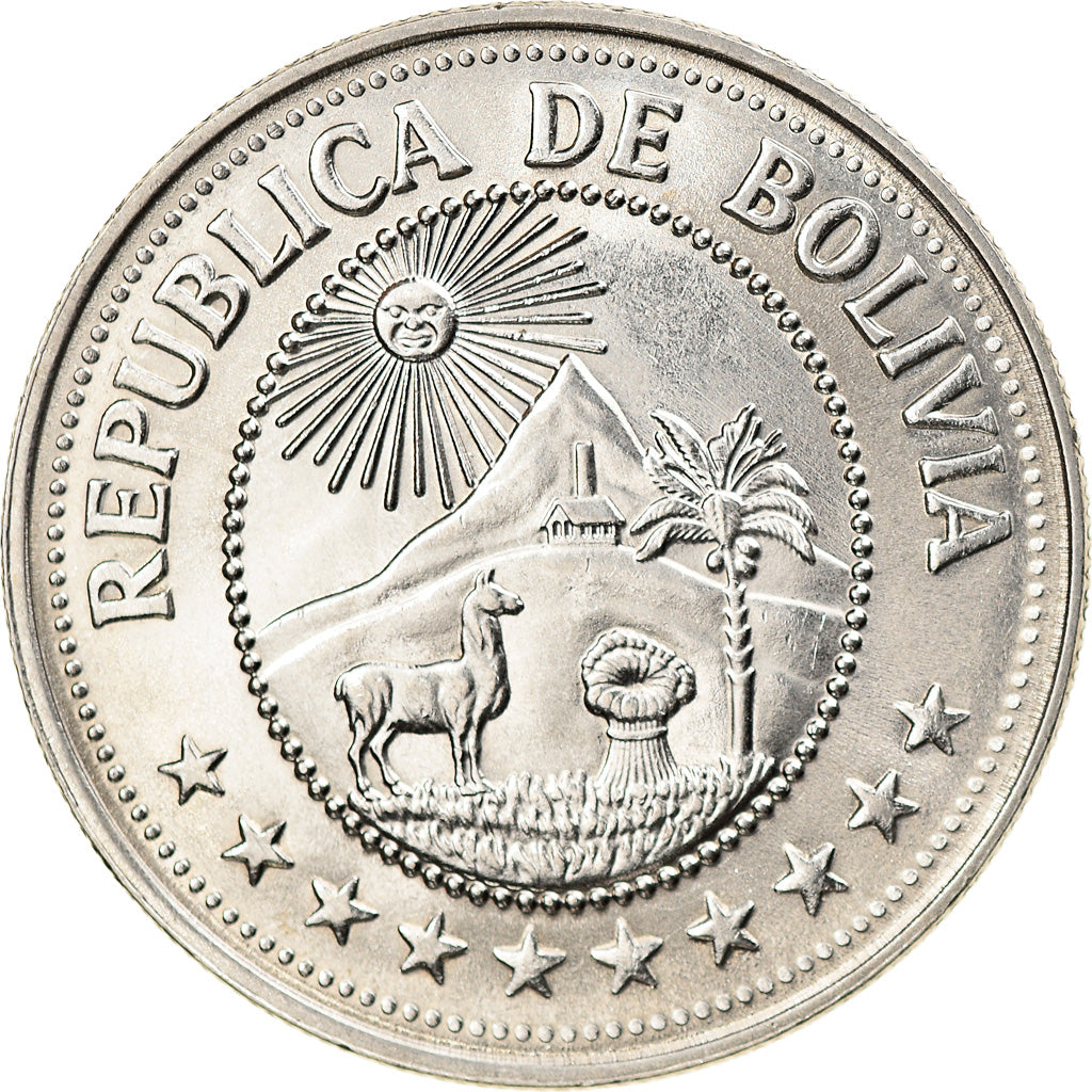 Munten, Bolivia, 5 Pesos Bolivianos, 1980, UNC-, Nickel Clad Steel, KM:197