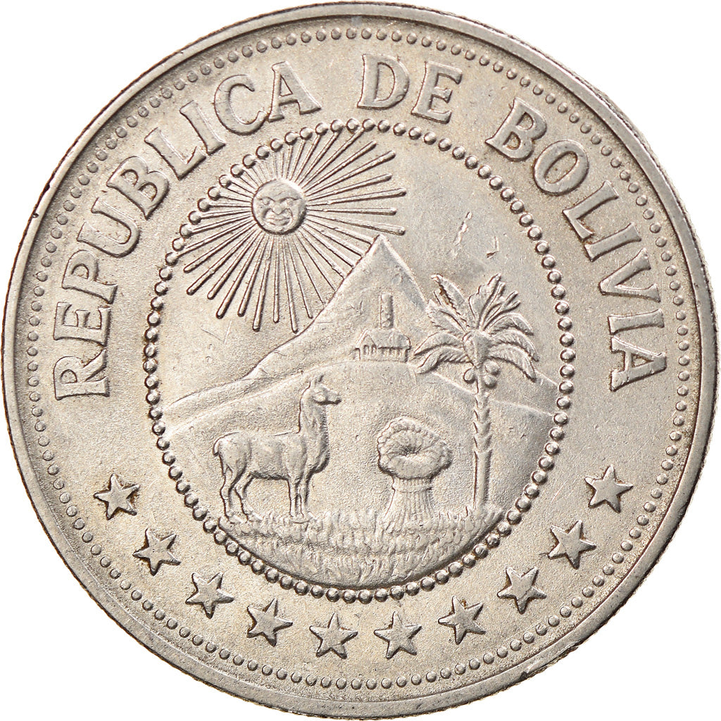 Moneda, Bolivia, 5 Pesos Bolivianos, 1976, MBC, Níquel recubierto de acero