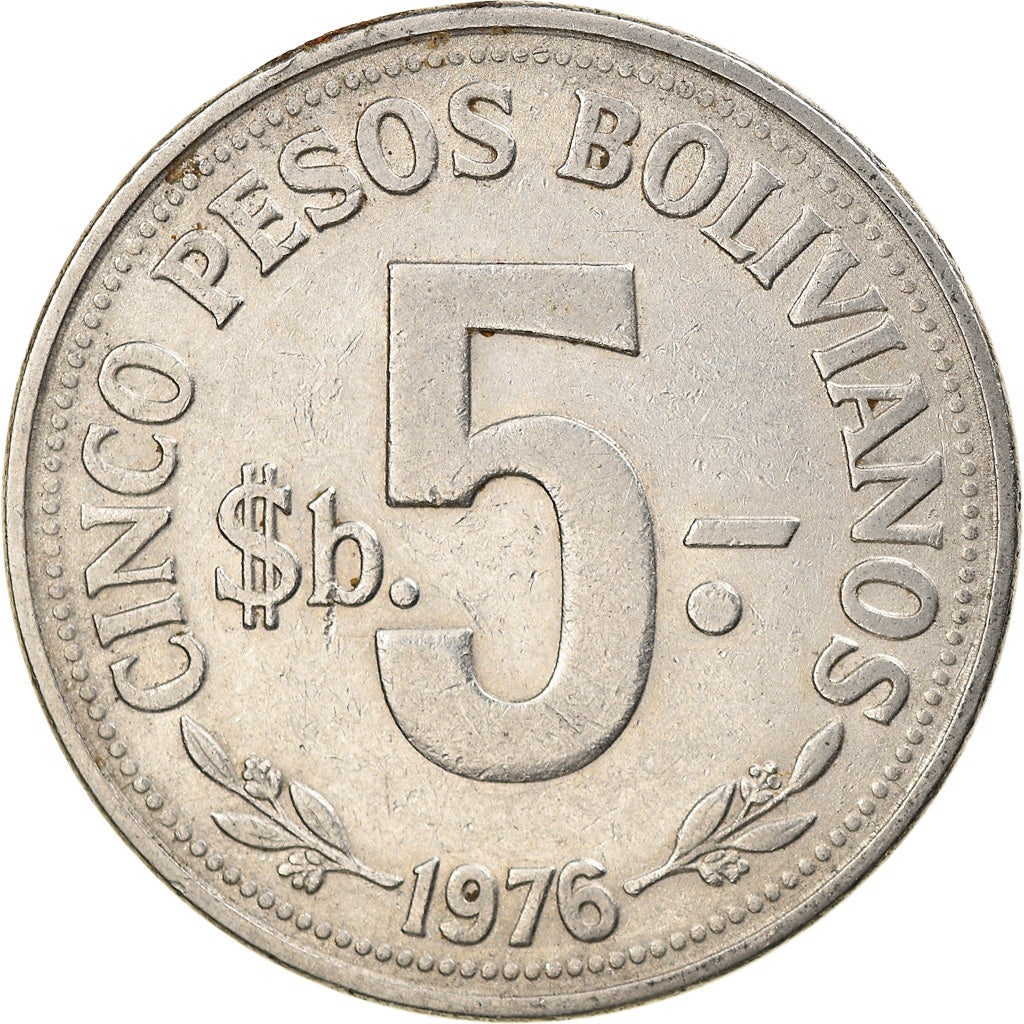 Monnaie, Bolivie, 5 Pesos Bolivianos, 1976, TTB, Nickel Clad Steel, KM:197