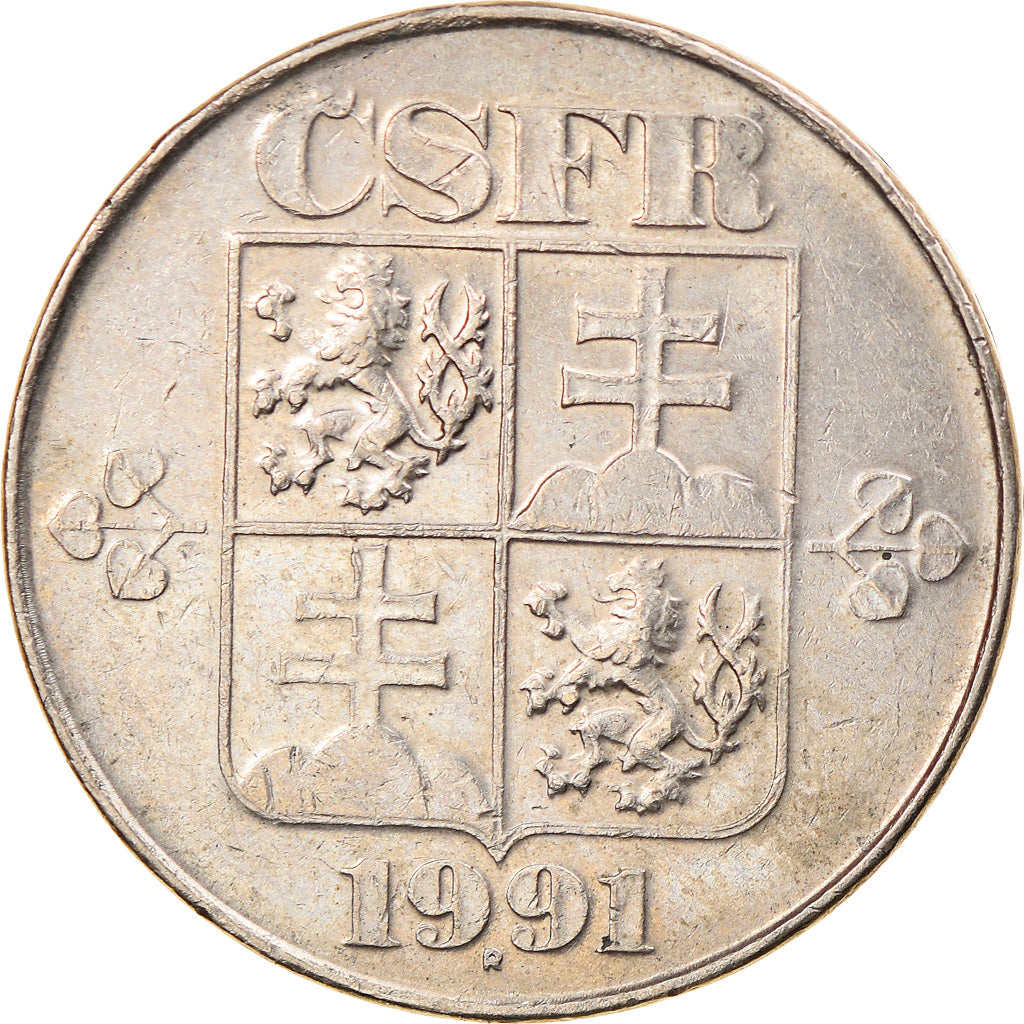 Coin, Czechoslovakia, 5 Korun, 1991, EF(40-45), Copper-nickel, KM:152