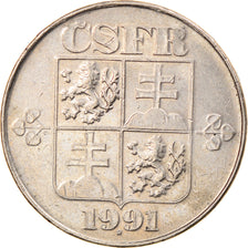 Coin, Czechoslovakia, 5 Korun, 1991, EF(40-45), Copper-nickel, KM:152