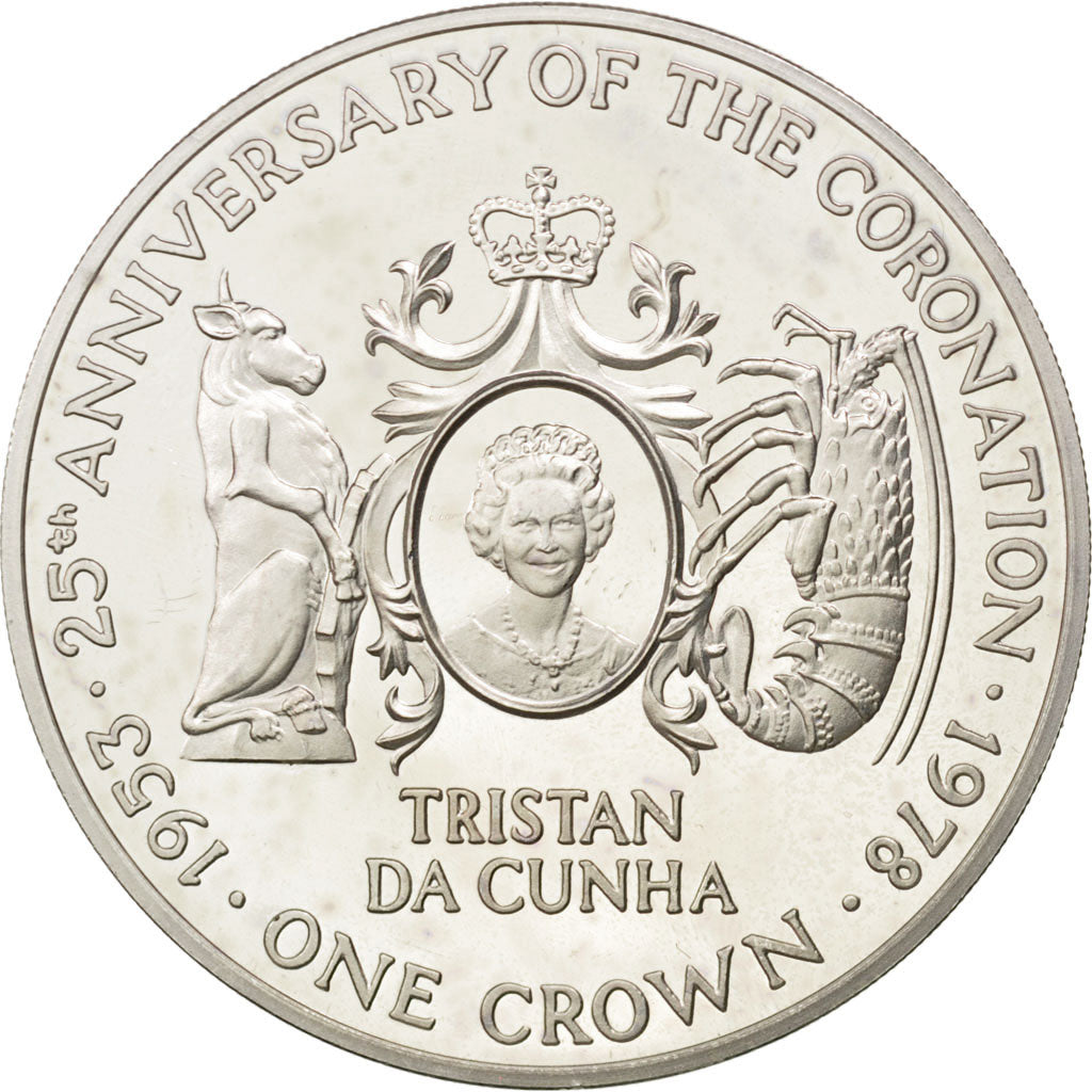 TRISTAN DA CUNHA, Crown, 1978, Pobjoy Mint, KM #2a, MS(63), Silver, 38.5, 28.39