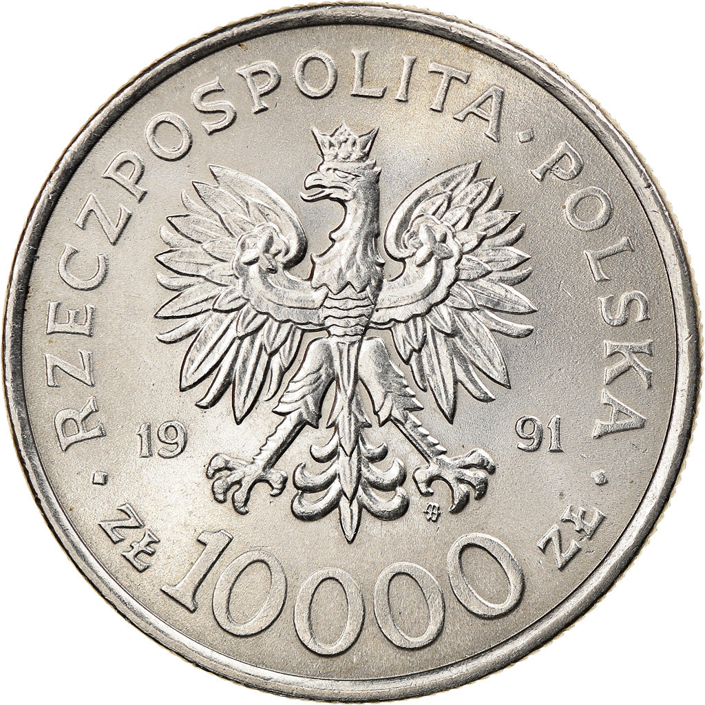 Munten, Polen, 10000 Zlotych, 1991, Warsaw, PR, Nickel plated steel, KM:217