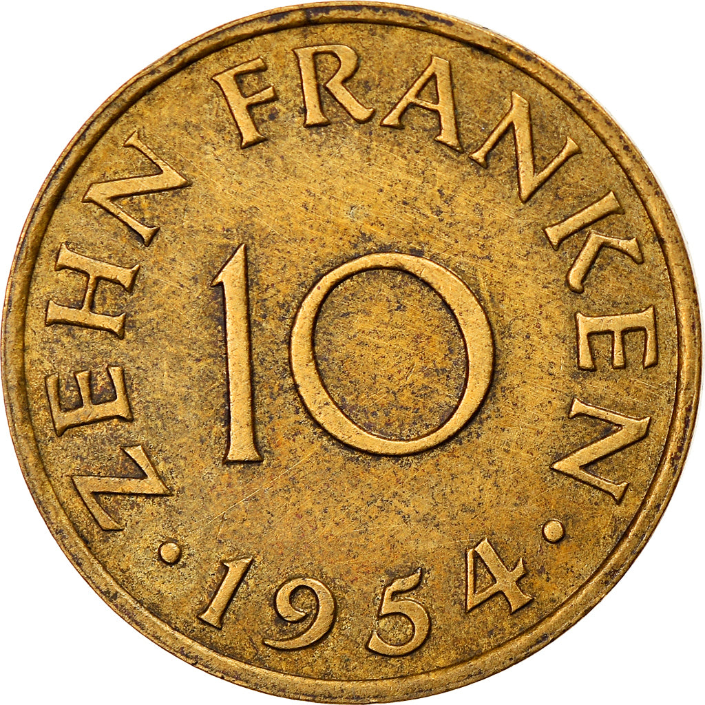 Monnaie, SAARLAND, 10 Franken, 1954, Paris, TTB, Aluminum-Bronze, KM:1