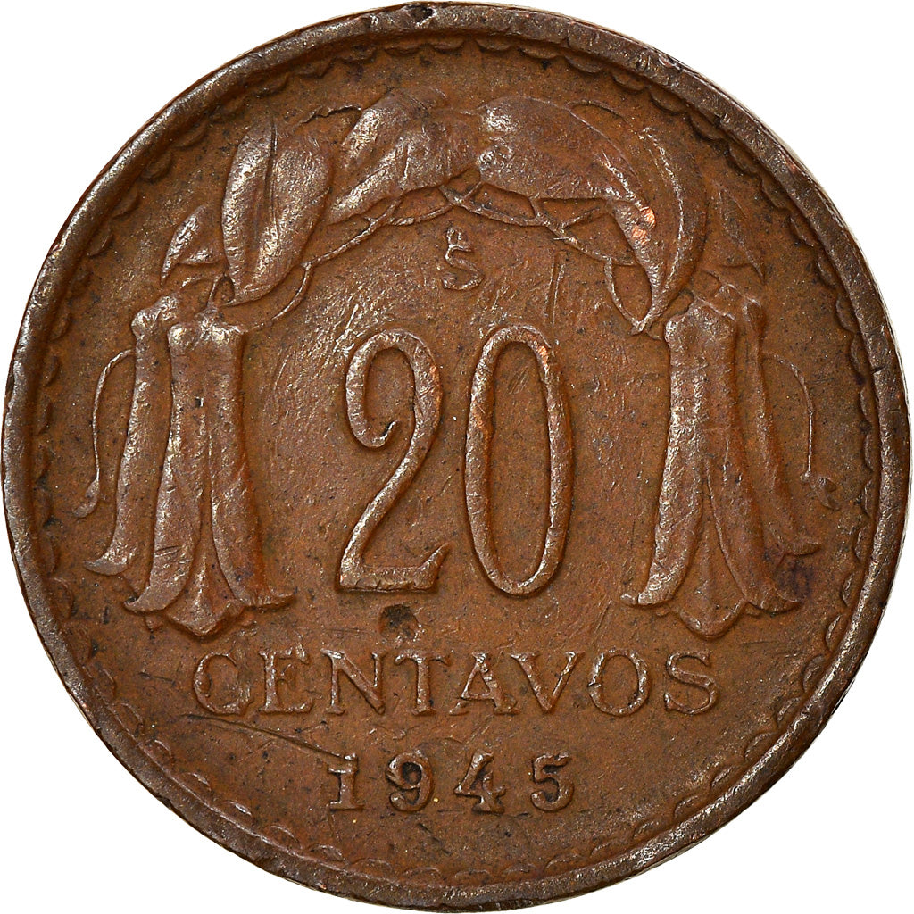 Monnaie, Chile, 20 Centavos, 1945, TTB, Cuivre, KM:177