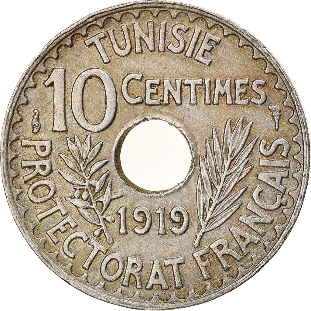 Coin, Tunisia, Muhammad al-Nasir Bey, 10 Centimes, 1919, Paris, EF(40-45)