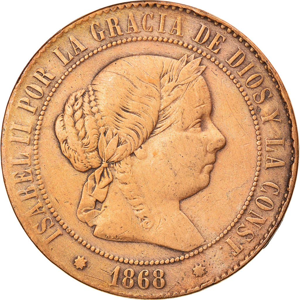 Coin, Spain, Isabel II, 5 Centimos, 1868, Madrid, EF(40-45), Copper, KM:635.1