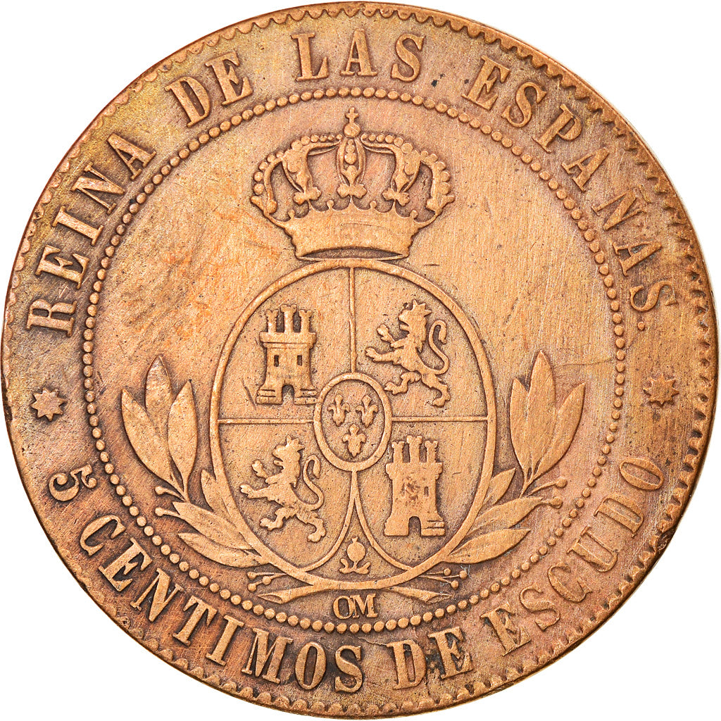 Coin, Spain, Isabel II, 5 Centimos, 1868, Madrid, EF(40-45), Copper, KM:635.1