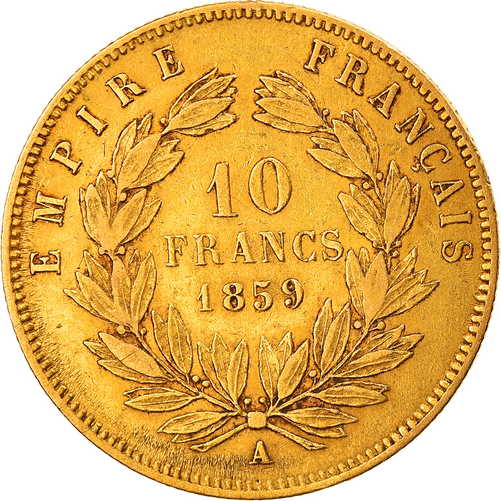 Moneta, Francia, Napoleon III, 10 Francs, 1859, Paris, BB, Oro, KM:784.3