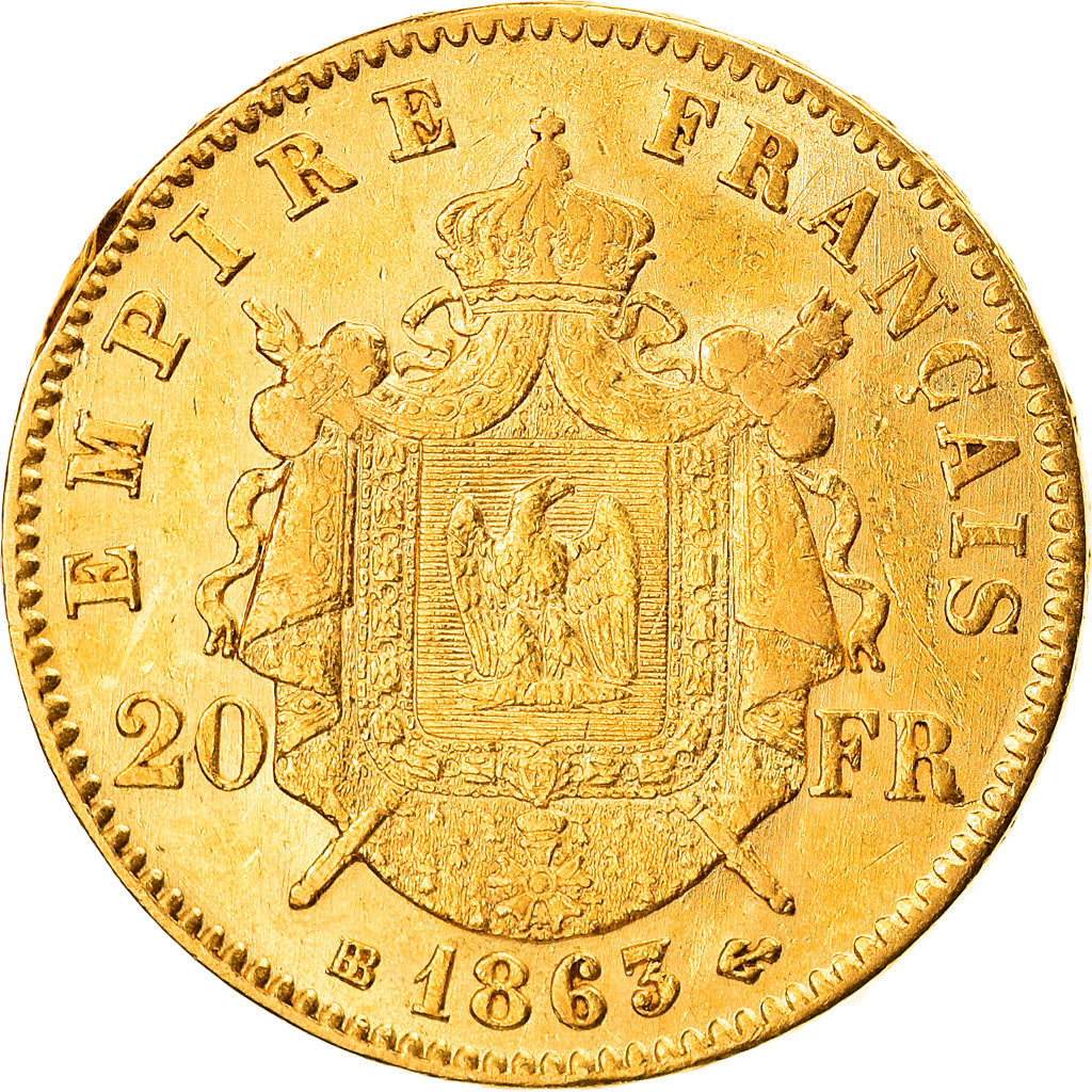 Monnaie, France, Napoleon III, 20 Francs, 1863, Strasbourg, TTB+, Or