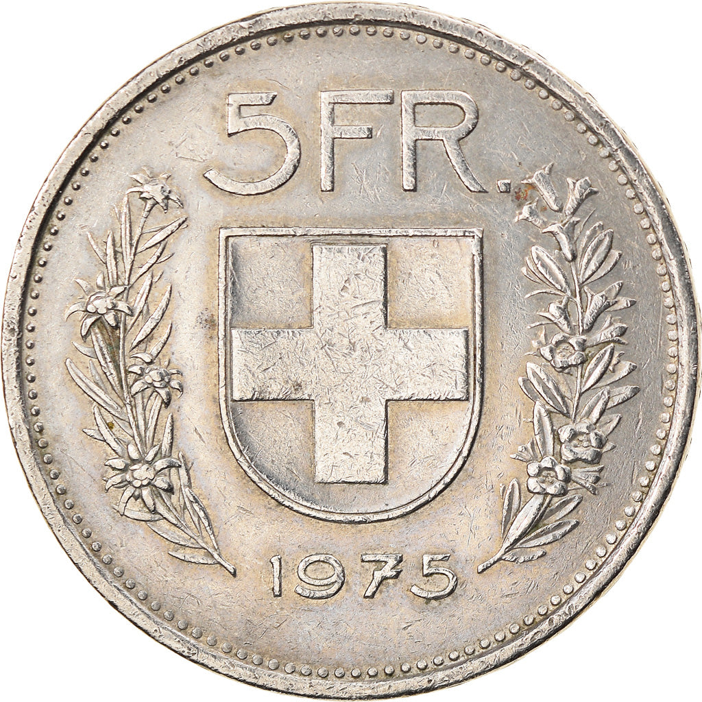 Coin, Switzerland, 5 Francs, 1975, Bern, VF(30-35), Copper-nickel, KM:40a.1