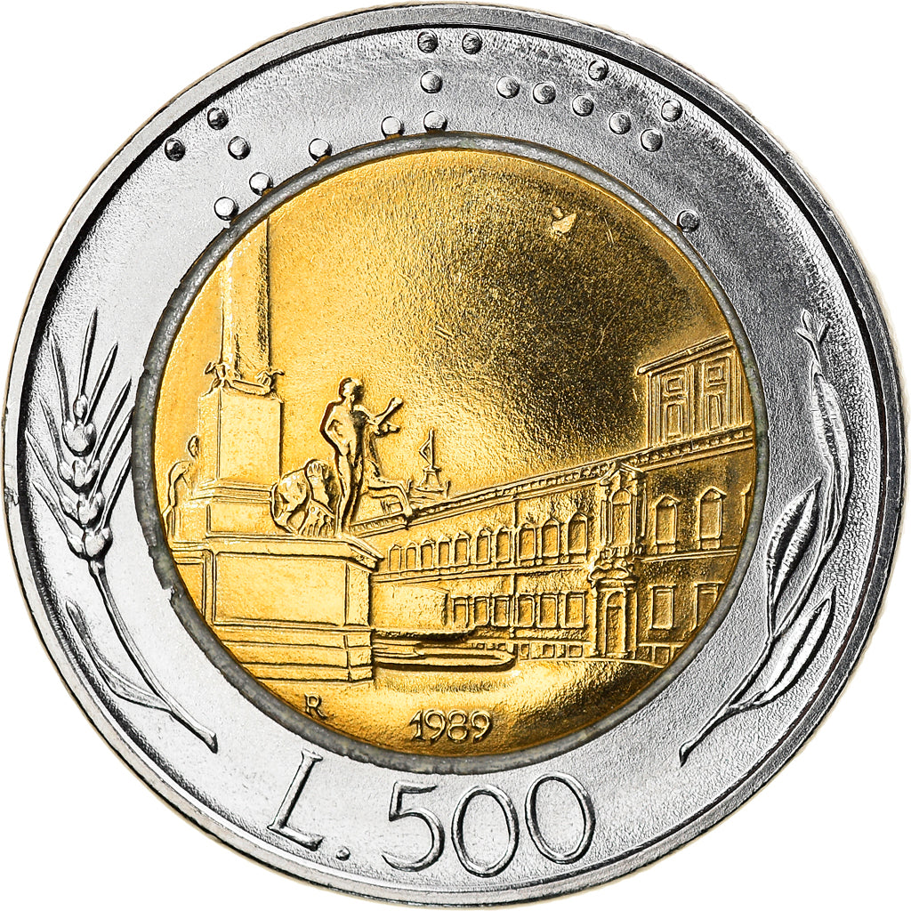 Coin, Italy, 500 Lire, 1989, Rome, MS(60-62), Bi-Metallic, KM:111