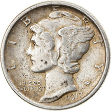Coin, United States, Mercury Dime, 1917, San Francisco, EF(40-45), Silver