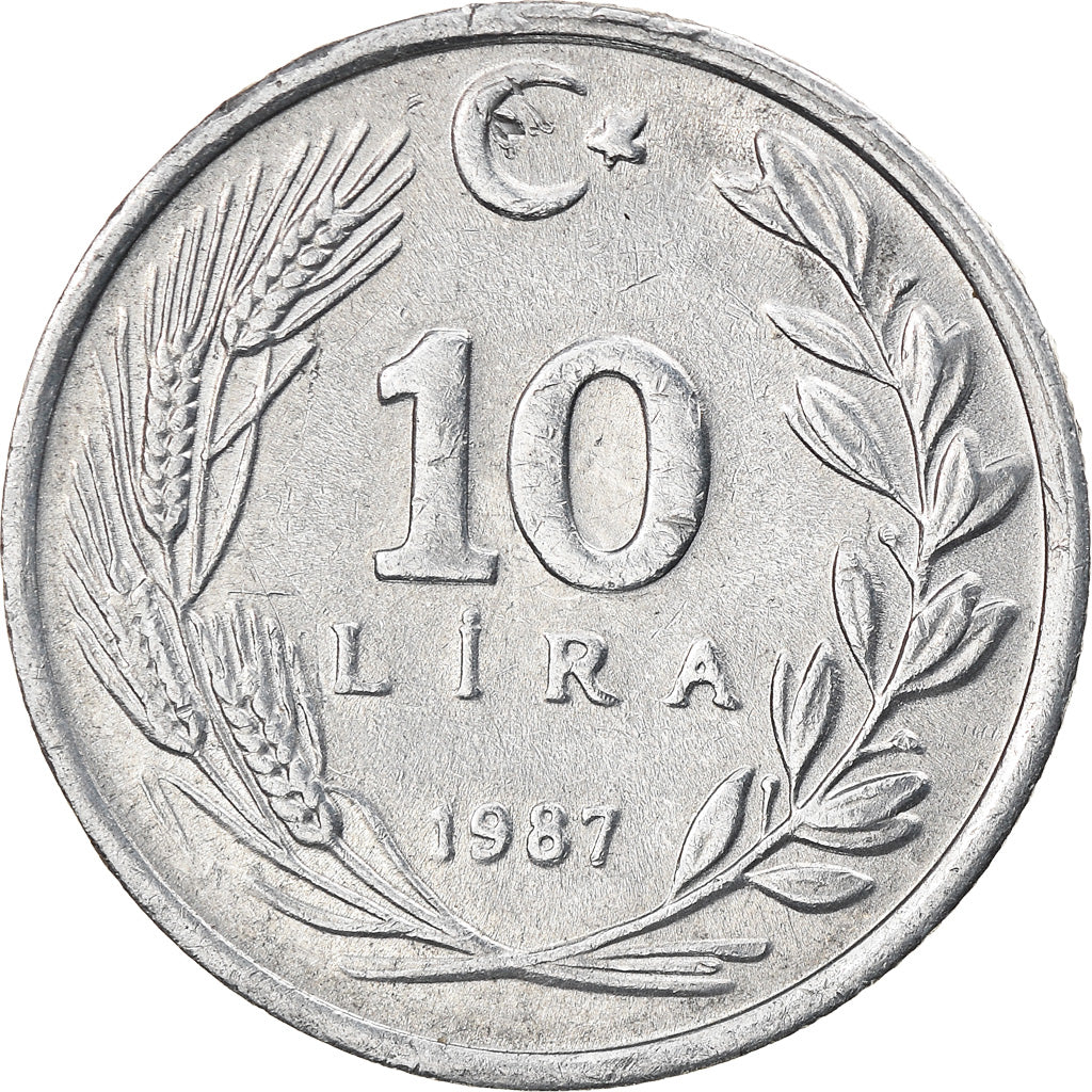 Moneta, Turchia, 10 Lira, 1987, Istanbul, BB+, Alluminio, KM:964