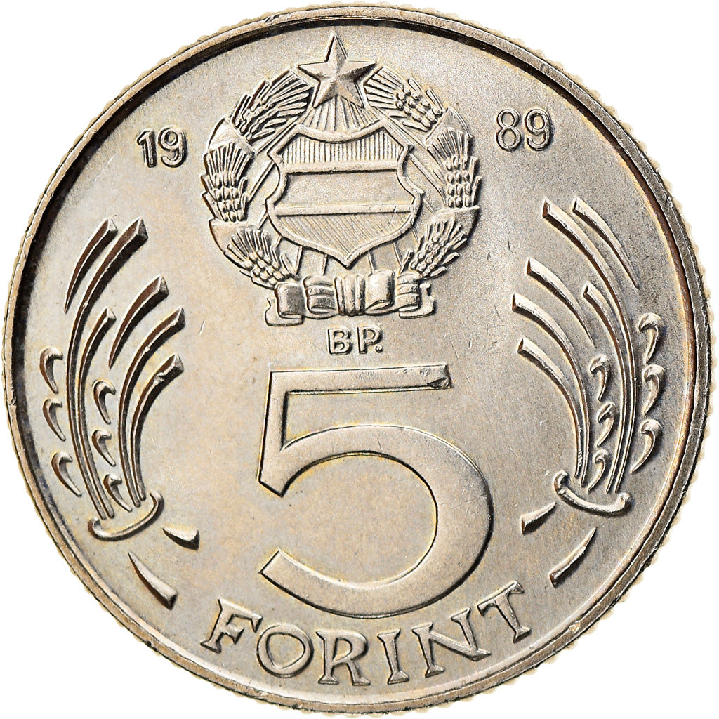 Coin, Hungary, 5 Forint, 1989, Budapest, AU(55-58), Copper-nickel, KM:635