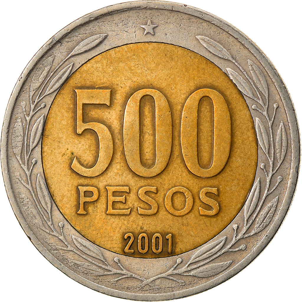 Moneda, Chile, 500 Pesos, 2001, Santiago, MBC, Bimetálico, KM:235