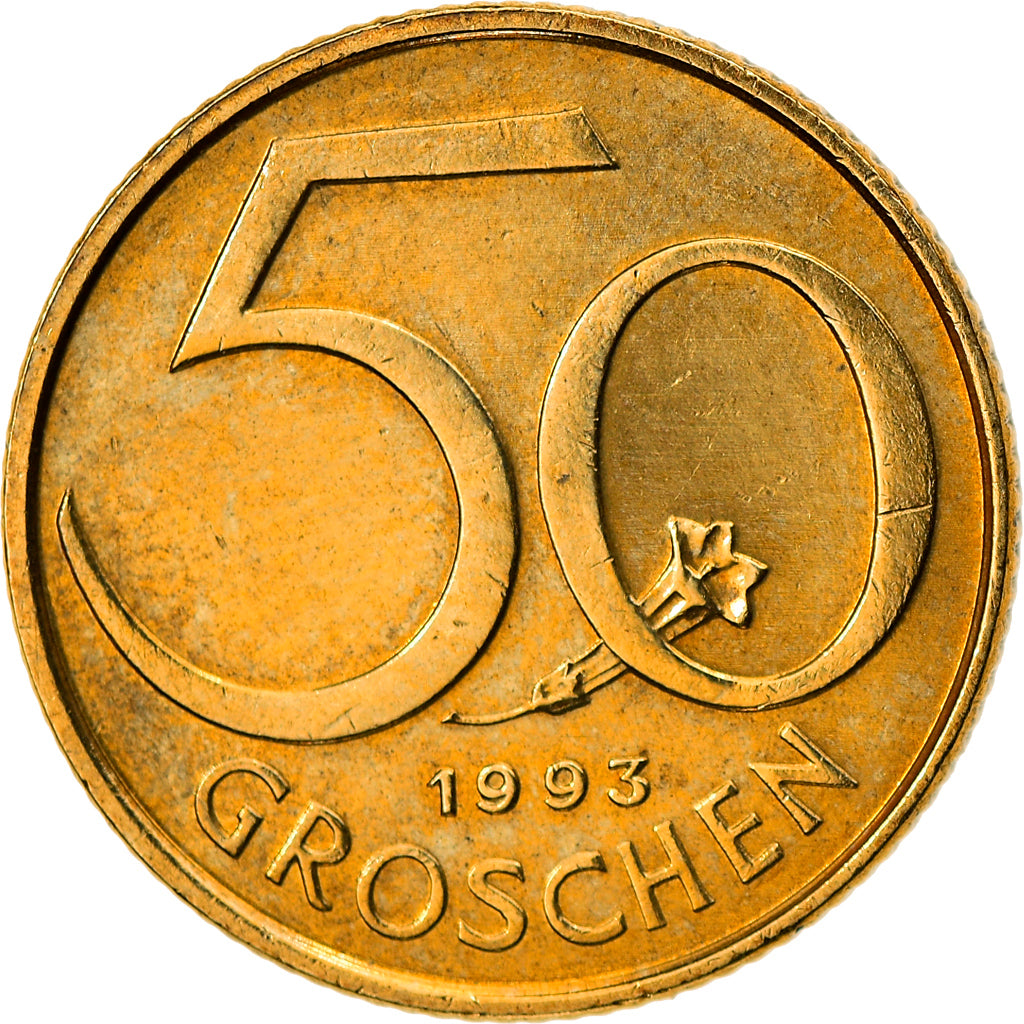 Moneta, Austria, 50 Groschen, 1993, AU(50-53), Aluminium-Brąz, KM:2885