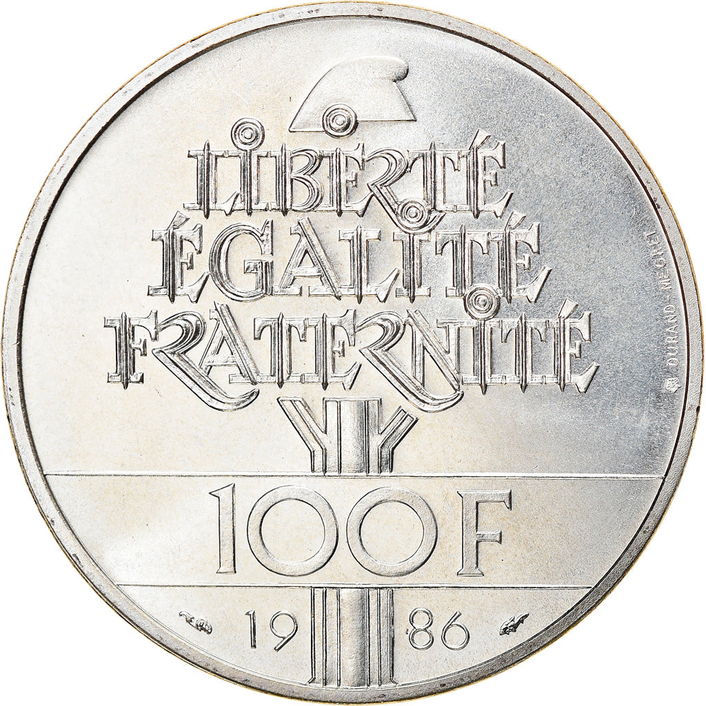 Coin, France, Statue de la Liberté, 100 Francs, 1986, MS(65-70), Silver