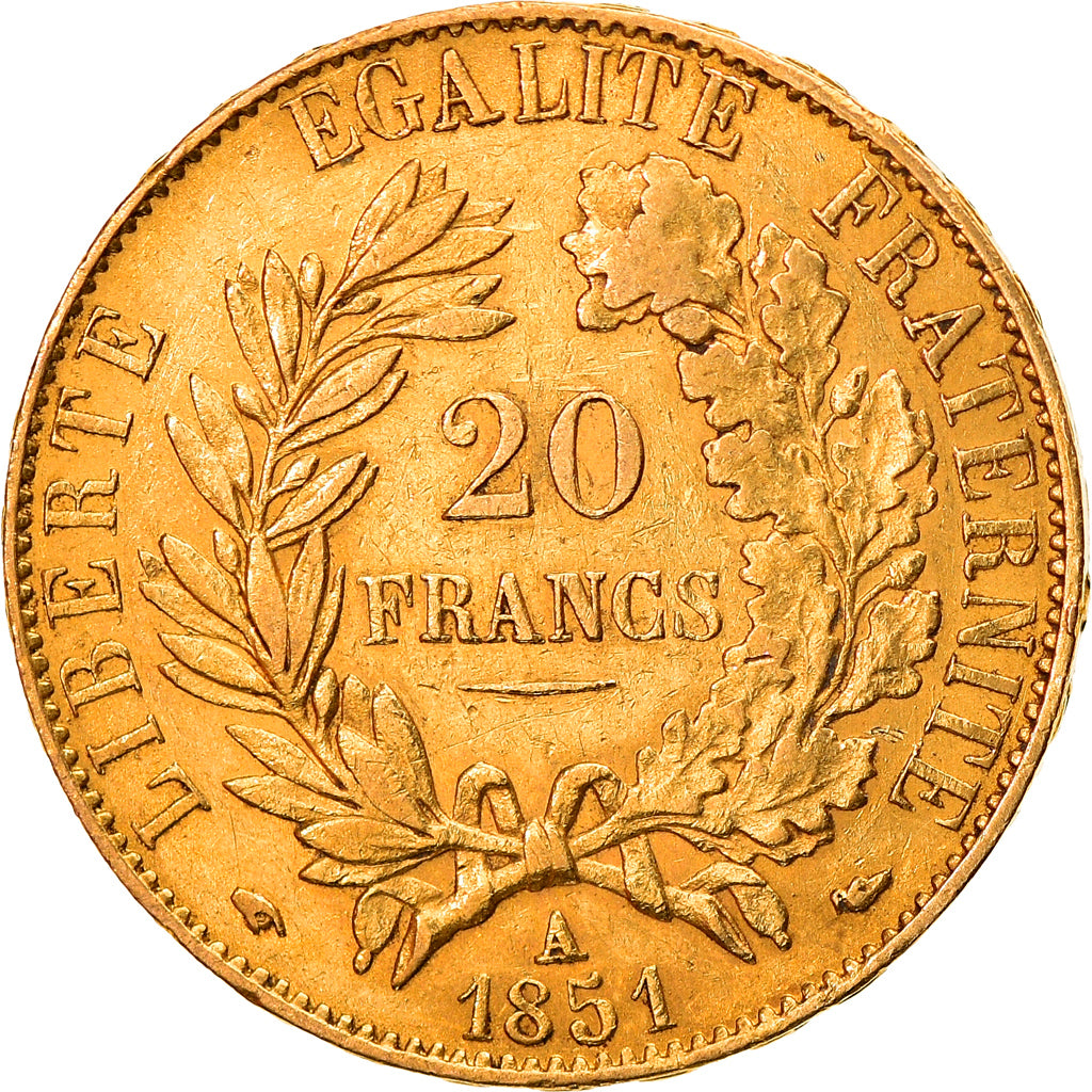 Moneda, Francia, Cérès, 20 Francs, 1851, Paris, MBC, Oro, KM:762, Gadoury:1059