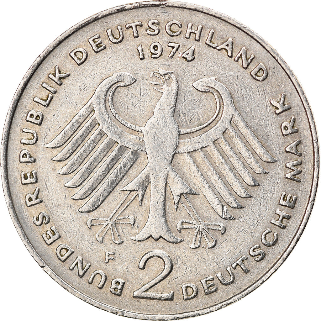 Moneta, GERMANIA - REPUBBLICA FEDERALE, 2 Mark, 1974, Stuttgart, BB, Nichel
