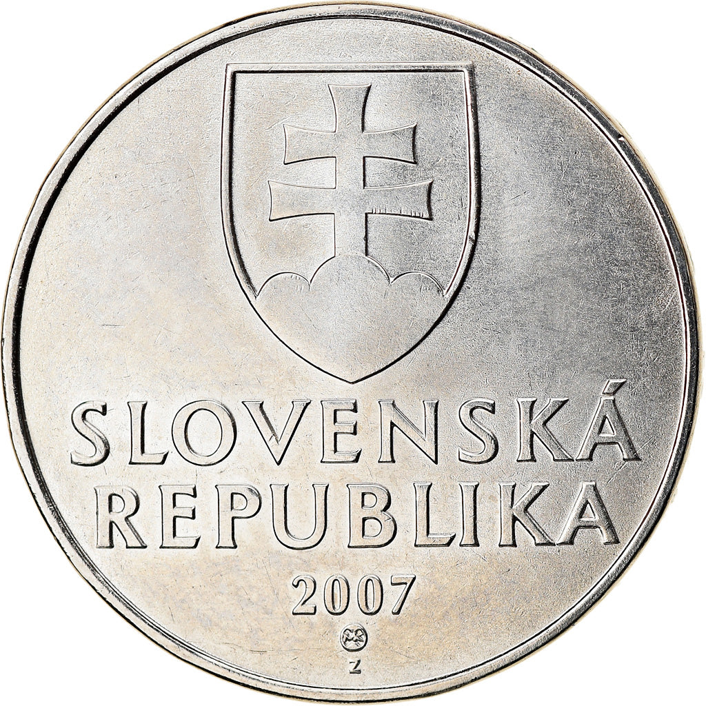 Coin, Slovakia, 2 Koruna, 2007, Kremnica, AU(55-58), Nickel plated steel, KM:13