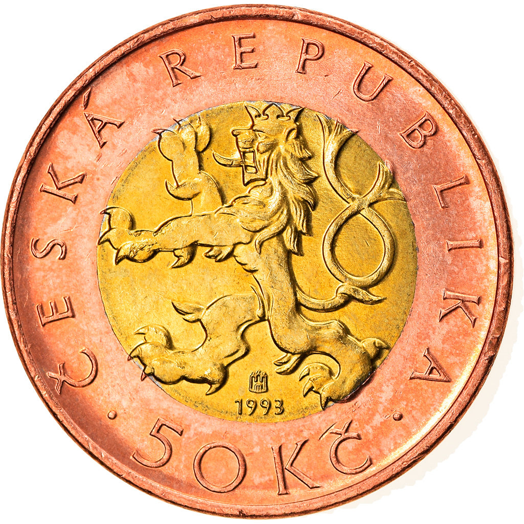 Coin, Czech Republic, 50 Korun, 1993, AU(55-58), Bi-Metallic, KM:1