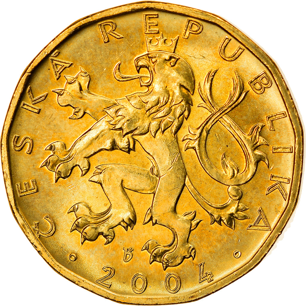 Coin, Czech Republic, 20 Korun, 2004, AU(55-58), Brass plated steel, KM:5
