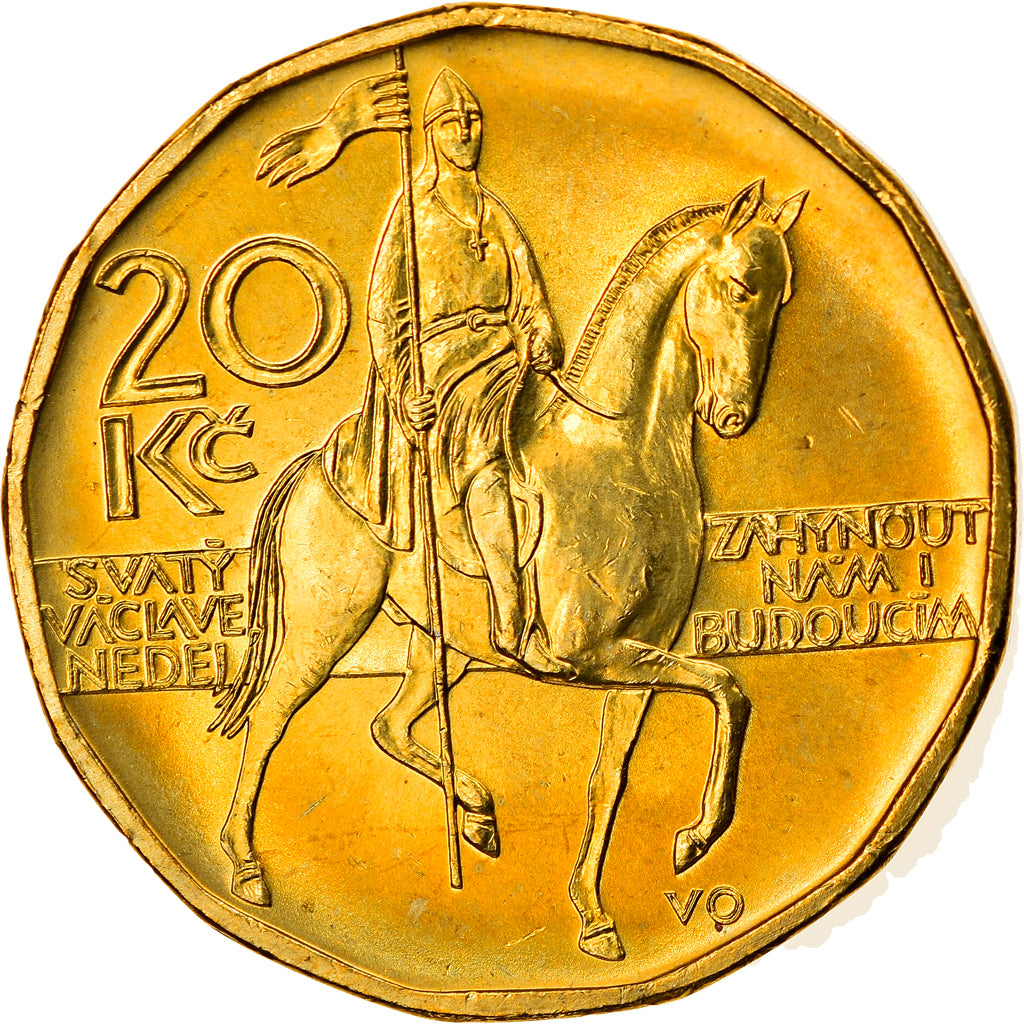 Coin, Czech Republic, 20 Korun, 2004, AU(55-58), Brass plated steel, KM:5