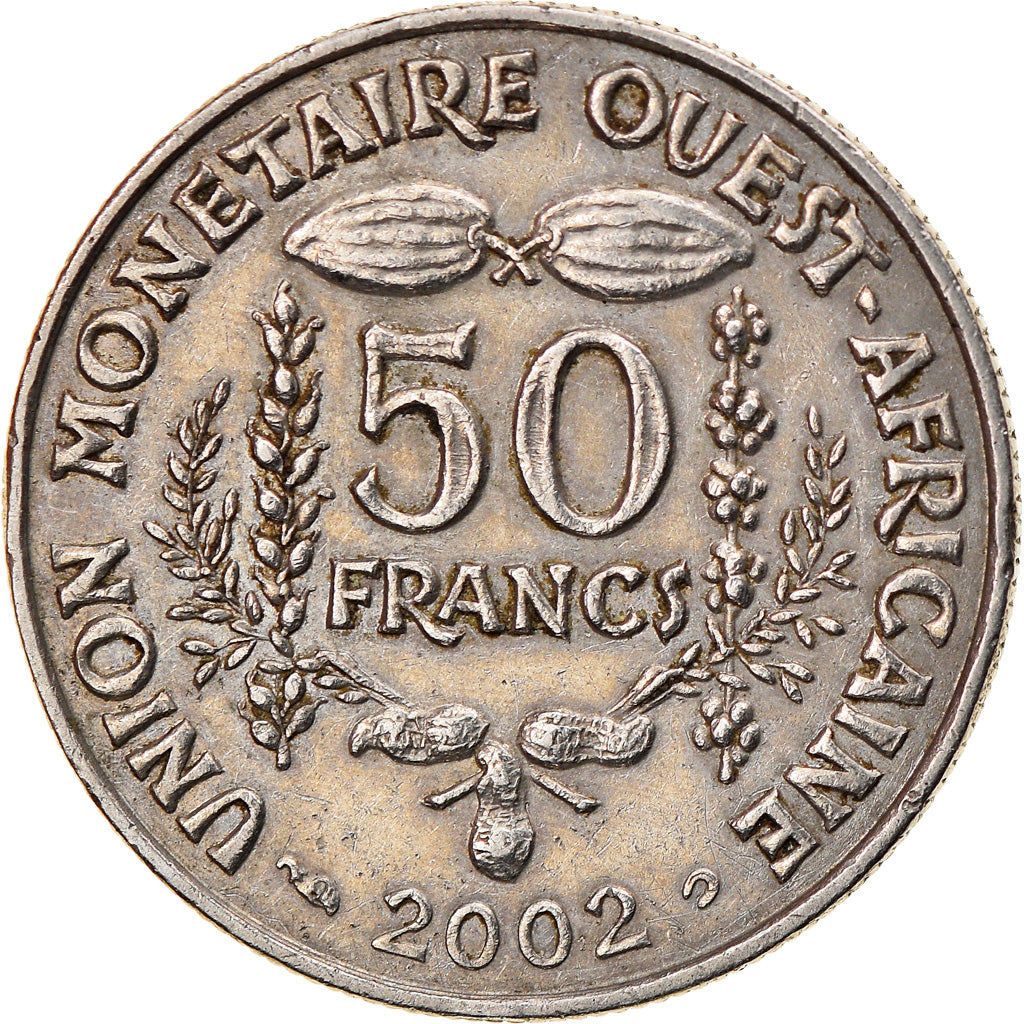 Coin, West African States, 50 Francs, 2002, EF(40-45), Copper-nickel, KM:6