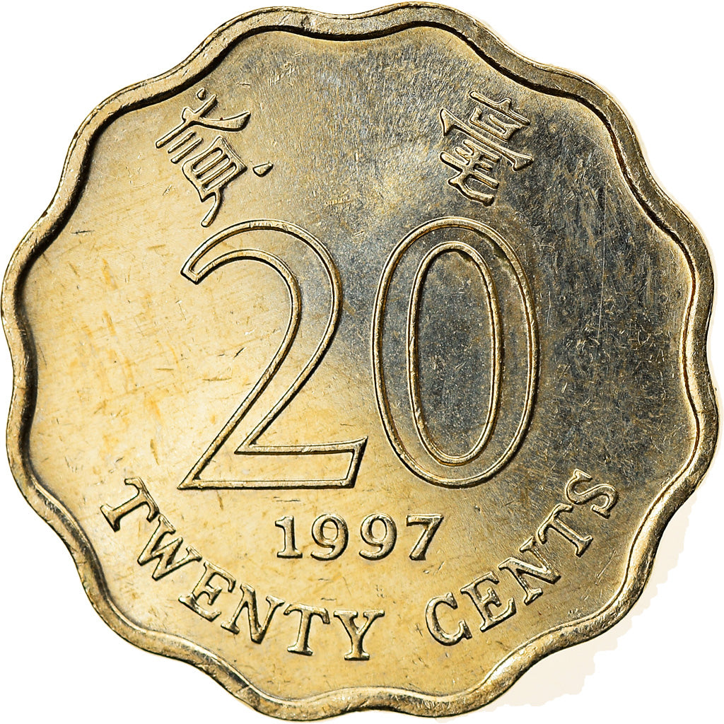 Moeda, Hong Kong, Elizabeth II, 20 Cents, 1997, AU(55-58), Níquel-Latão, KM:67