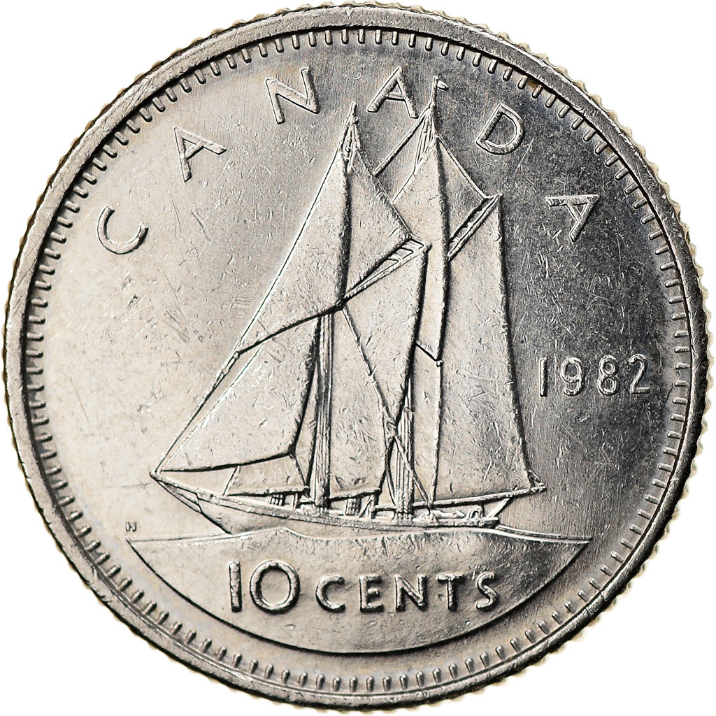 Moneda, Canadá, Elizabeth II, 10 Cents, 1982, Ottawa, MBC+, Níquel, KM:77.2
