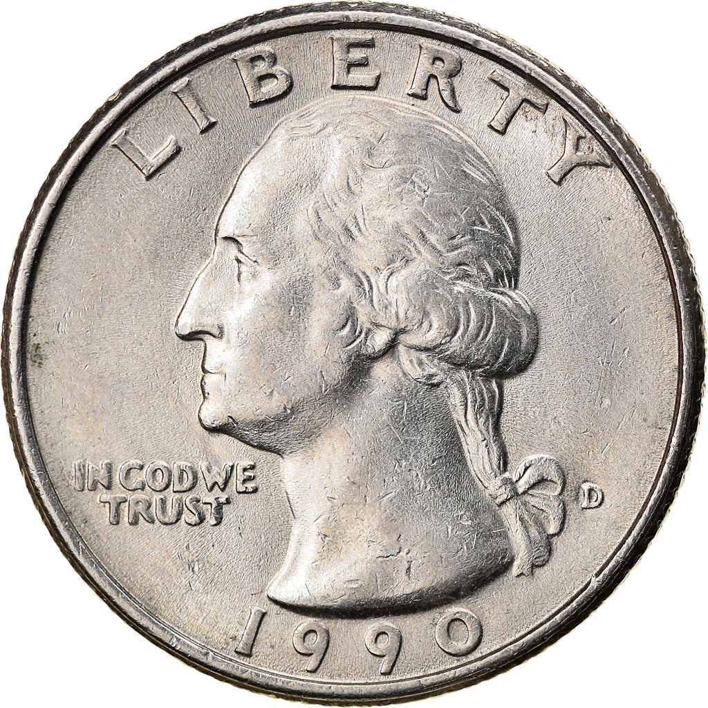 Moneda, Estados Unidos, Washington Quarter, 1990, Denver, MBC, Cobre -