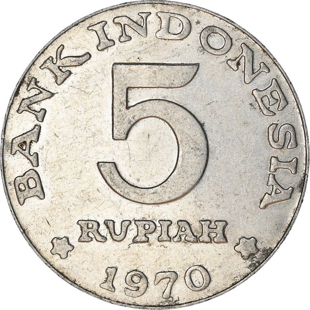 Coin, Indonesia, 5 Rupiah, 1970, AU(50-53), Aluminum, KM:22