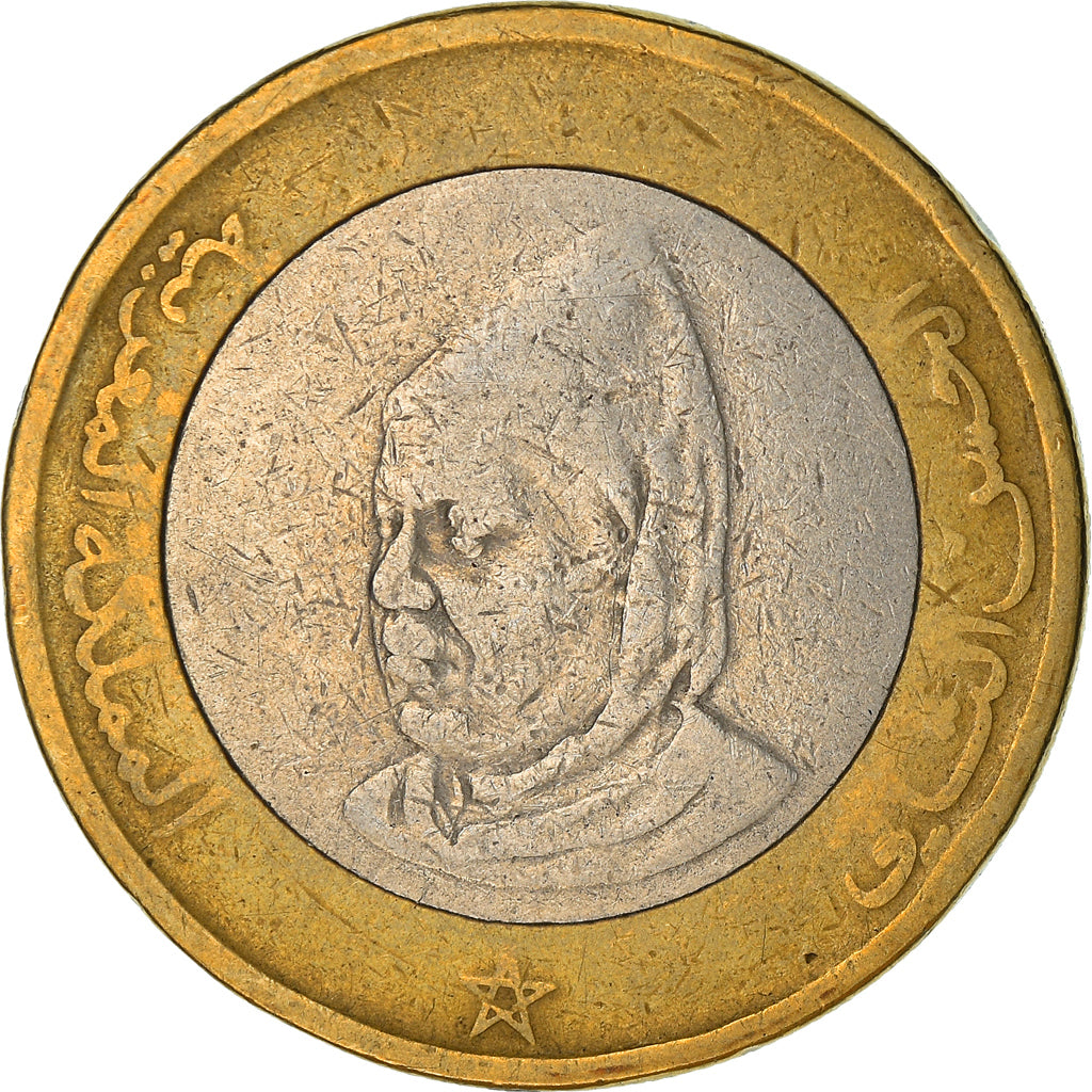 Coin, Morocco, al-Hassan II, 10 Dirhams, 1995/AH1415, VF(30-35), Bi-Metallic
