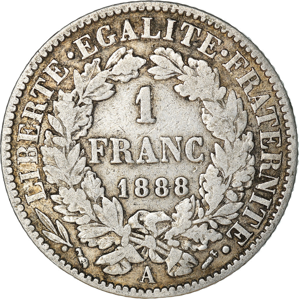 Monnaie, France, Cérès, Franc, 1888, Paris, TB, Argent, Gadoury:465a, KM:822.1