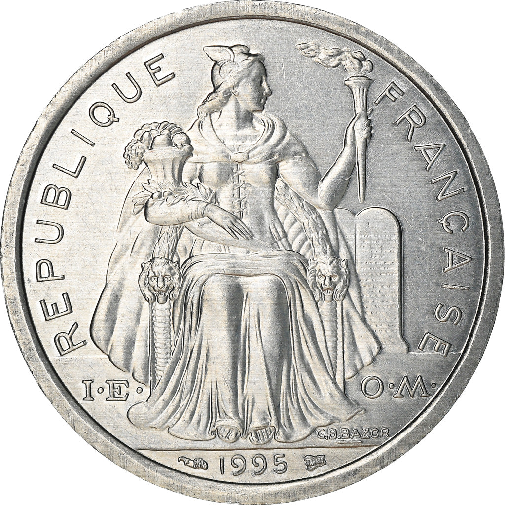 Coin, French Polynesia, 2 Francs, 1995, Paris, AU(55-58), Aluminum, KM:10